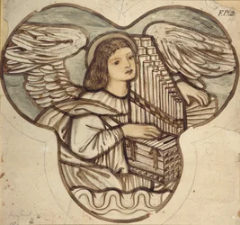 Entwurf für ein Buntglasfenster in der Kirche von Lyndhurst: Ein Engel als Organist, 1886