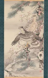 Paar Falken mit Zweig und Blüten