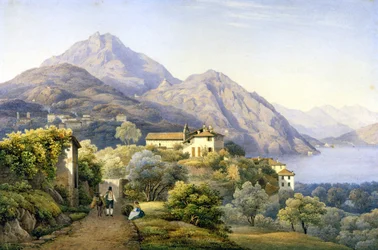 Como. Menaggio. Loveno und Mount Groma. 1840. Gemälde von S. Corrodi. Menaggio, Como