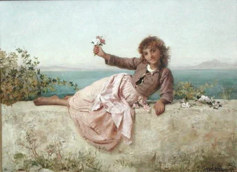 Eine Blumenverkäuferin in Capri, Italien, ca. 1875