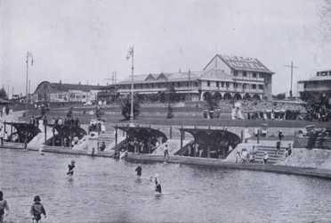 Ocean Beach, mit Beach Hotel, Durban (s/w Foto)