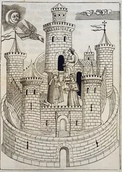 Eine Burg, Gravur zur Begleitung mallorquinischer Lieder von Fray Encelm Turmeda
