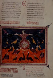 Ein Engel steht in der Sonne, aus der Beatus-Apokalypse von Santo Domingo de Silos