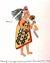 Aztekischer Priester im Codex Vaticanus 3738 (Codex Vat. Rios). Faksimile des Manuskripts von Dominikaner Pedro de los Rios, zwischen 1570 und 1589, Bibl. Vatikan