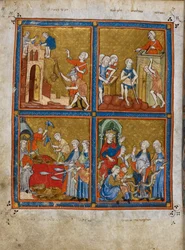 Bau der Städte des Pharao; die Knechtschaft der Israeliten; die Plage des Blutes; Aarons Schlange verschlingt zwei andere