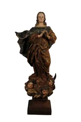 Geschnitzte Holzskulptur der Madonna der Unbefleckten Empfängnis, Spanien, ca. 1750