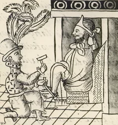 Codex der Eroberung Mexikos: Ausbruch des Krieges, Der Aztekenkaiser Montezuma in Ketten gelegt