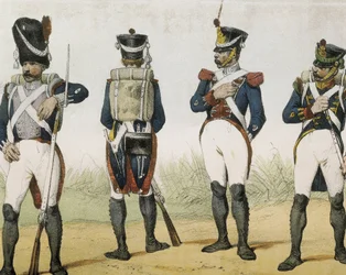 DE SOTTO, Serafin Maria, Graf von Clonard (1793 - 1862). Historia organica de las armas de Infanteria y Caballeria espanolas. 1851 - 1859. Infanteristen während der Herrschaft von Ferdinand VII. von Spanien. Grenadier, Schütze, Sergeant und Jäger (1815-182