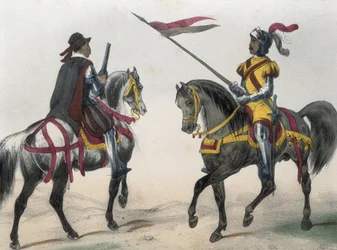 DE SOTTO, Serafin Maria, Graf von Clonard (1793 - 1862). Historia organica de las armas de Infanteria y Caballeria espanolas. 1851 - 1859. Kavalleristen während der Herrschaft von Philipp II. von Spanien. "Heraldo de caballeria" (Herold der Waffen) und "ho