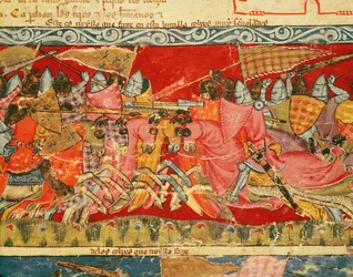 Fol.110r Schlacht zwischen Griechen und Trojanern, aus dem Codex Benito Santa Mora