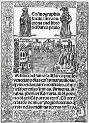Frontispiz zur ersten kastilischen Version von Die Reisen des Marco Polo, übersetzt von Rodrigo de Santaella, veröffentlicht 1503