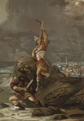 Gallier schießen Pfeile in den Himmel, um einen Sturm zu beruhigen