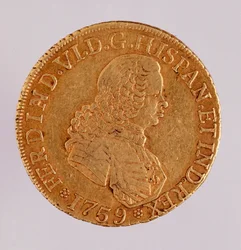 Goldmünze (8 Escudos) aus Spanien: Herrschaft von Ferdinand VI. (1746-1759)