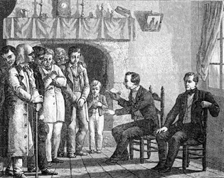 Joseph Smith, Gründer der Mormonenkirche, liest aus dem Buch Mormon vor frühen Mormonen, aus 