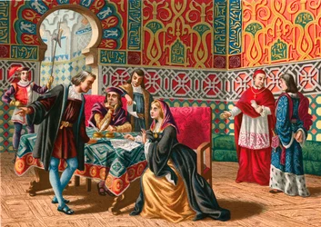 Treffen zwischen Kolumbus und Ferdinand und Isabel vor der Entdeckungsreise