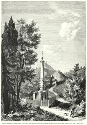 Denkmal für die Magdeburger Rechte, auch bekannt als das Taufdenkmal von Ruthenien, Kiew, Ukraine (Lithografie)