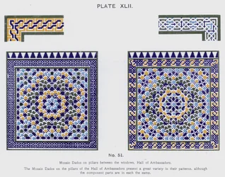 Mosaik-Dados an den Säulen zwischen den Fenstern, Halle der Botschafter