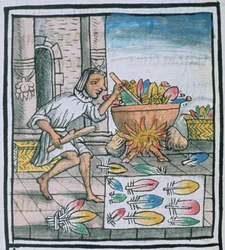 Ms Palat. 218-220 Aztekische Handwerker färben Federn, aus dem 