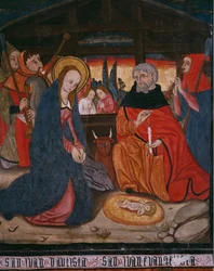 Geburt Christi, Tafel aus der Kirche San Andres von Tortura, spätes 15. Jahrhundert - frühes 16. Jahrhundert (bemaltes Holz)