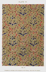 Ornament im Türrahmen am Eingang zur Ventana, Halle der zwei Schwestern (Farblithografie)