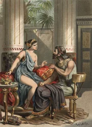 Sophonisbe, Ehefrau von König Syphax und Königin von Numibien (235-203 v. Chr.). In „El Culto de la Hermosura“ von Juan Justo Huguet, Molinas Hermanos editores.