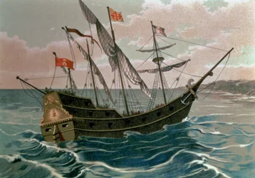 Die Santa Maria nähert sich 1492 der Küste der Neuen Welt, aus 