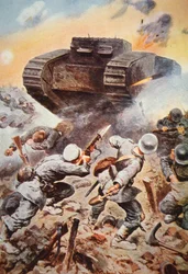 Britischer Panzer im Einsatz gegen Deutsche an der Westfront im Ersten Weltkrieg