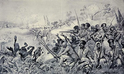 Godbys Brigade macht einen tapferen Stand, als sie von den Sikhs umzingelt wird, Schlacht von Chilianwala