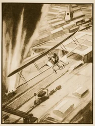 Heldentum: Rhodes-Moorhouse erringt das V.C., Illustration aus „Flying Memories“ von John Hamilton
