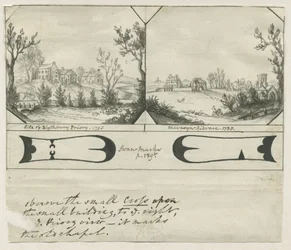 Mavesyn Ridware - Standort des Blythbury Priory: Indianertuschezeichnung, 1795