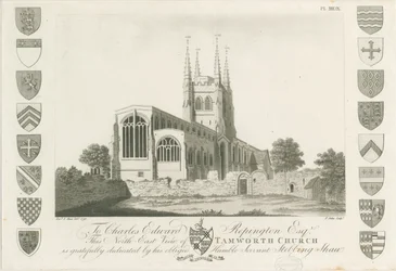 Tamworth Kirche: Aquatinta-Radierung, 1792