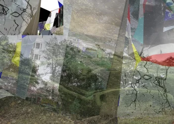 Surreale geschichtete Stadtlandschaft