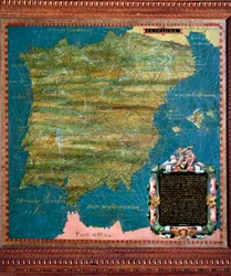 Karte von Spanien und Portugal, erstellt von Stefano Bonsignori (? -1589) italienischer Kosmograph und Maler. Um 1581. Florenz, Palazzo Vecchio, Sala del Mappamondo