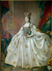 Porträt der russischen Kaiserin Katharina II. die Große (1729-1796) in ihrem Krönungskleid