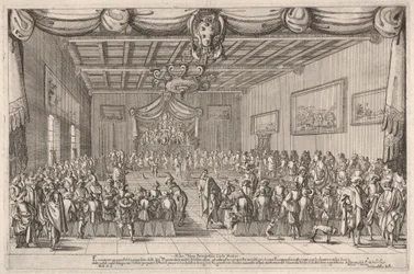 Bankett der Piacevoli, Medici-Wappen oben in der Mitte