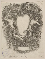 Kartusche eingerahmt von Apollo und Pan, 1647