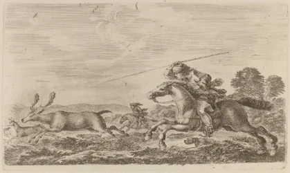 Hirsche, gejagt von zwei Reitern
