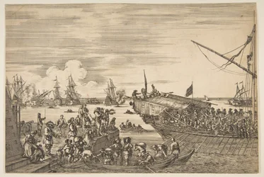 Abfahrt einer Galeere im Hafen von Livorno, aus Ansichten des Hafens von Livorno ..., 1654-55