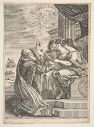 Galileo und Personifikationen der Astronomie, Perspektive und Mathematik, Frontispiz