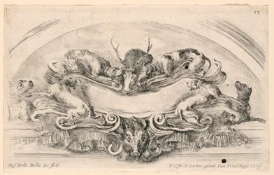 Lunette mit Wappen, Nr. 13 aus "Raccolta di varii cappriccii et nove inventioni di cartelle et ornamenti"