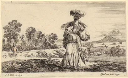 Nach rechts schreitende Bäuerin, Blatt 1 der Folge "Verschiedene Figuren und Länder"