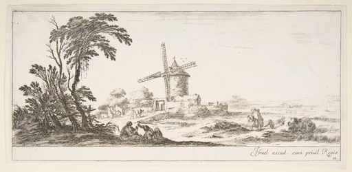 Tafel 10: Eine Familie im Vordergrund, verschiedene Figuren und Pferde im Mittelgrund, ca. 1641