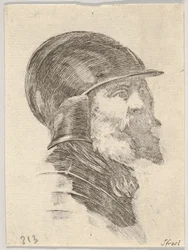 Tafel 6: Kopf eines alten bärtigen Soldaten mit Helm nach rechts, aus Verschiedene Köpfe, 1650
