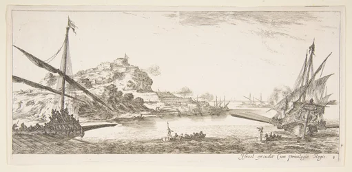 Bug einer Galeere links und eine andere Galeere rechts, von hinten gesehen..., ca. 1641