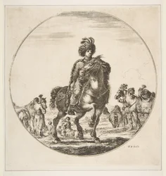 Polnischer Reiter nach rechts, eine kreisförmige Komposition, aus Figuren zu Pferd, ca. 1651