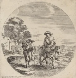 Zwei Bauern reisen in einer Landschaft, 1656