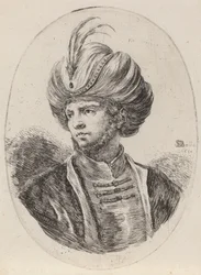Junger Mohr mit leichtem Bart und Federturban, nach links gewandt, 1650