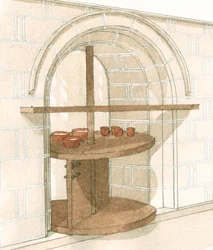 Mittelalterliche Servierstelle, Fountains Abbey, Yorkshire, ca. 1200-1520 (gezeichnet 2001)