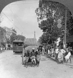 Dalhousie Street, die belebteste Straße der Stadt, Rangun, Birma, 1908