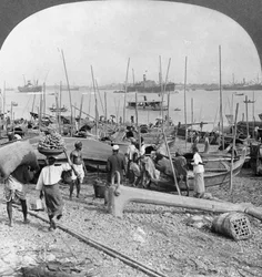 Hafen von Rangoon am Irawaddy-Fluss, Burma, 1908